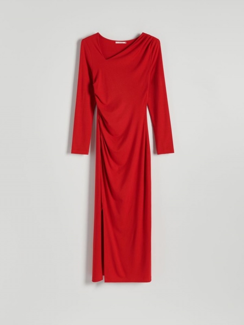 Red Reserved Asymmetric Neckline Women's Dress | ZSAF-17859