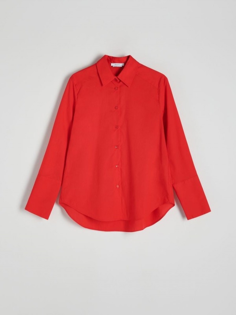 Red Reserved Cotton Women's Shirts | ZLNH-27861