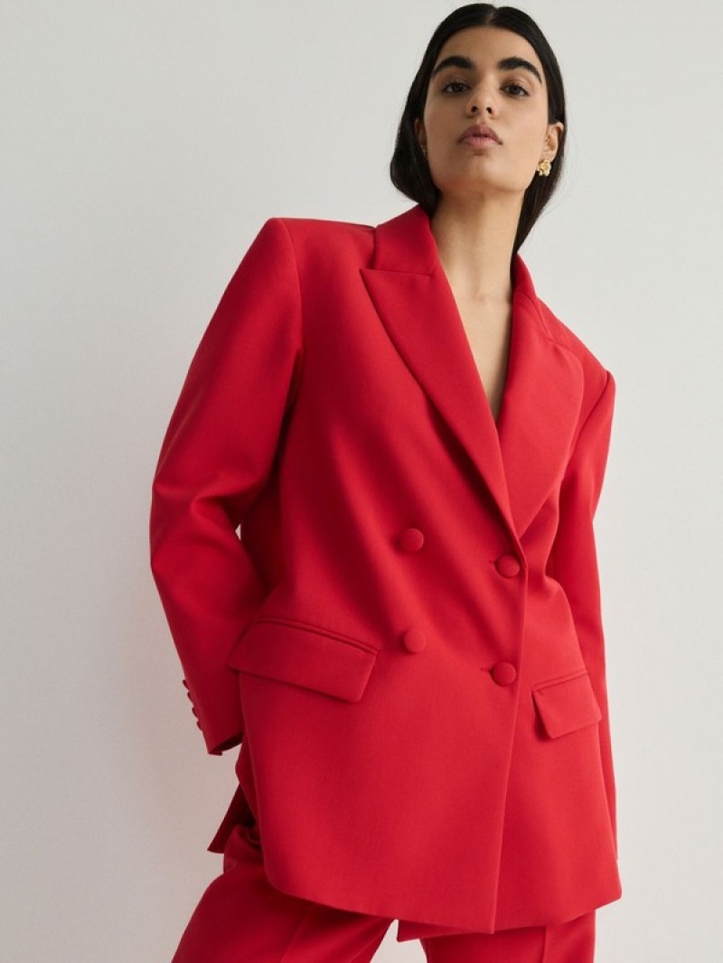 Red Reserved Double-breasted Women's Blazers | KNRQ-98423