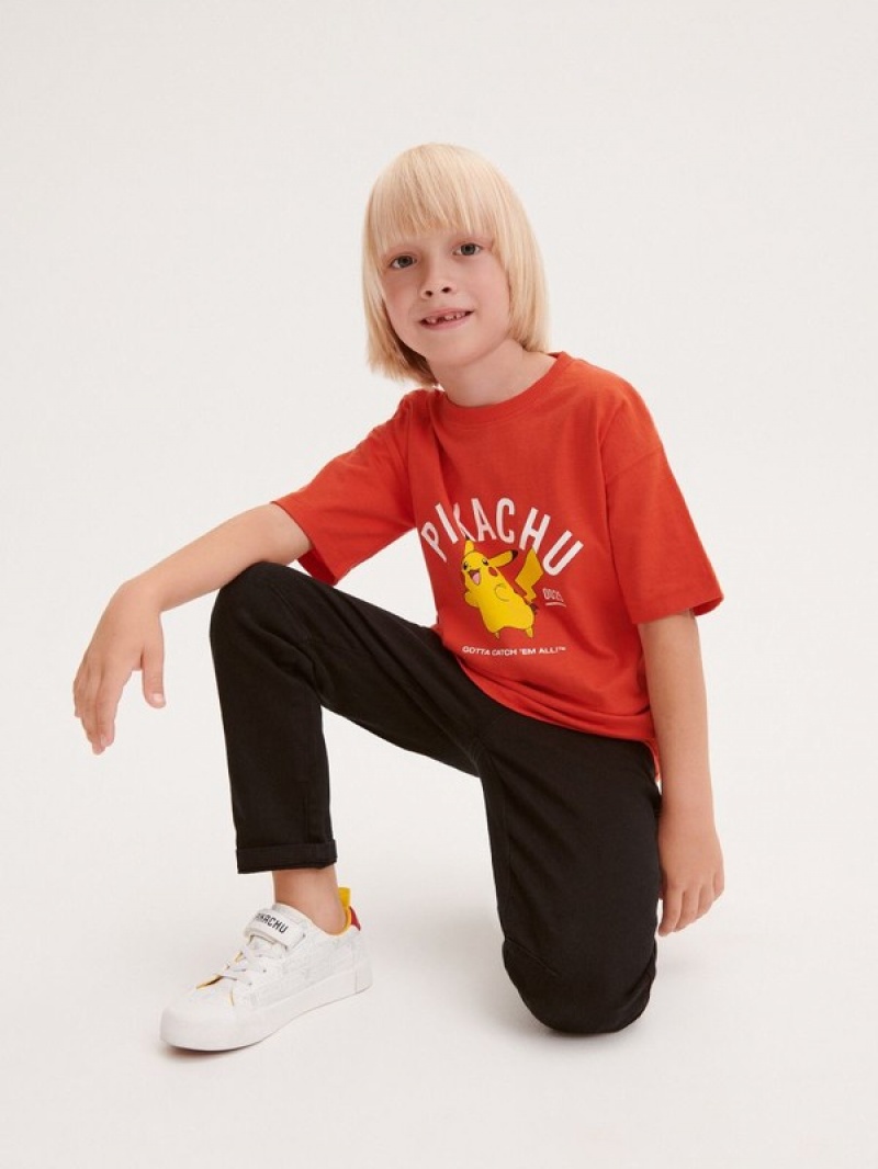 Red Reserved Pokémon Boys' T-shirts | BPCY-35046