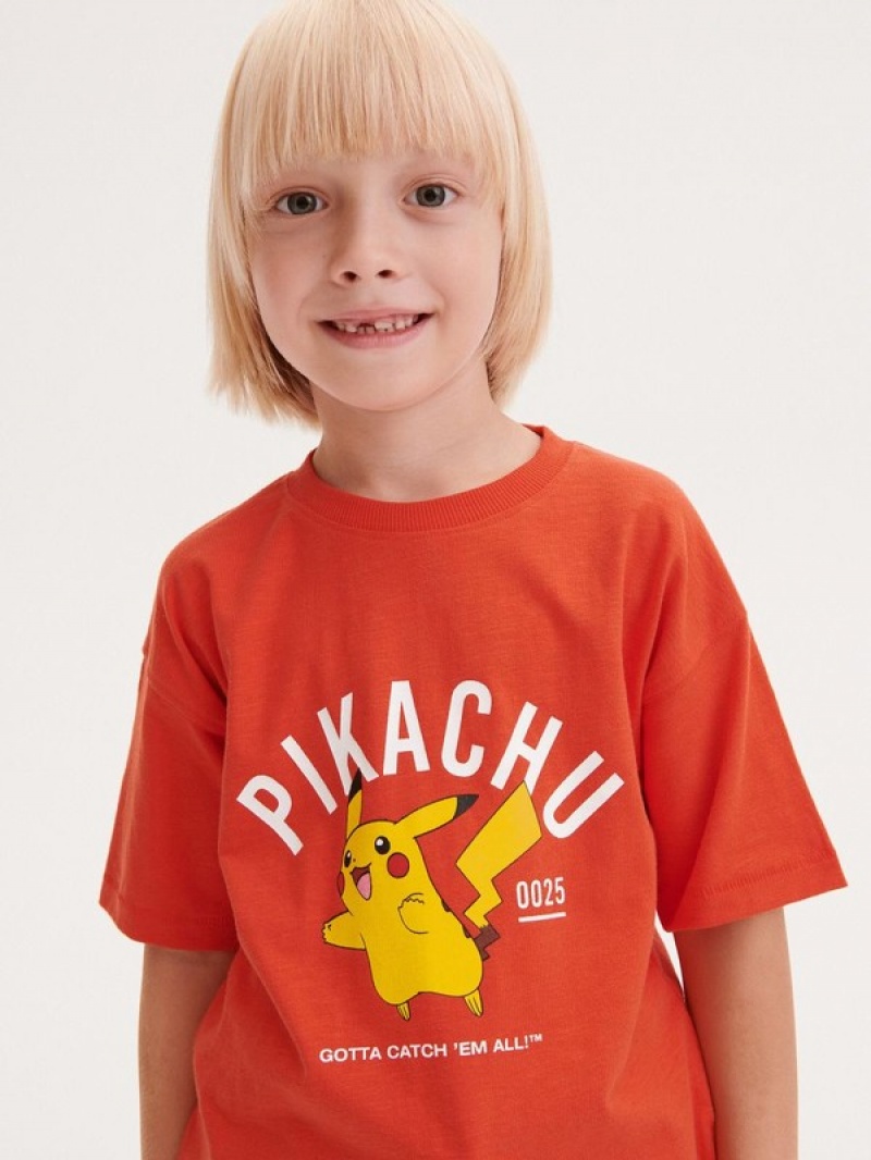 Red Reserved Pokémon Boys' T-shirts | BPCY-35046