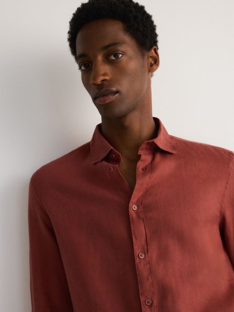 Red Reserved Regular Fit Linen Men's Shirts | LNPS-61278