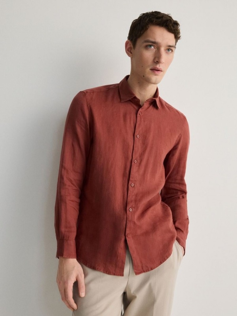 Red Reserved Regular Fit Linen Men\'s Shirts | MQDG-26835