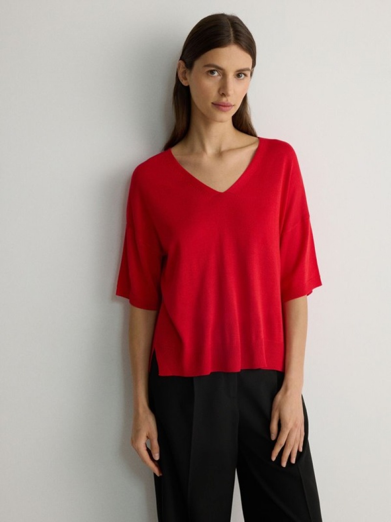 Red Reserved Viscose Rich Top Women's Shirts | CKGE-83064