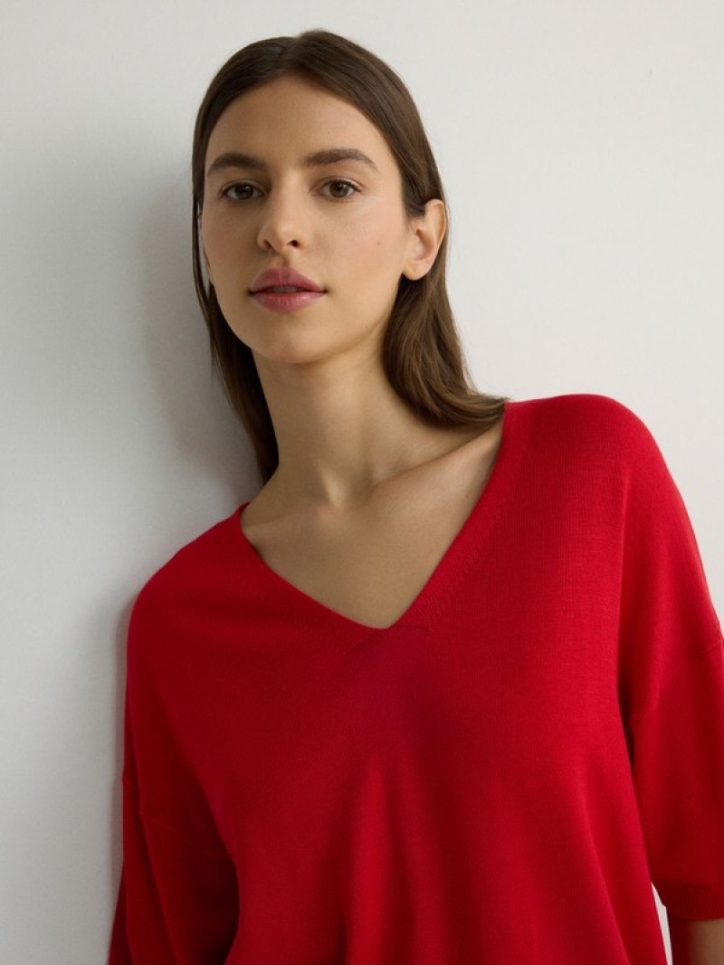 Red Reserved Viscose Rich Top Women's Shirts | CKGE-83064