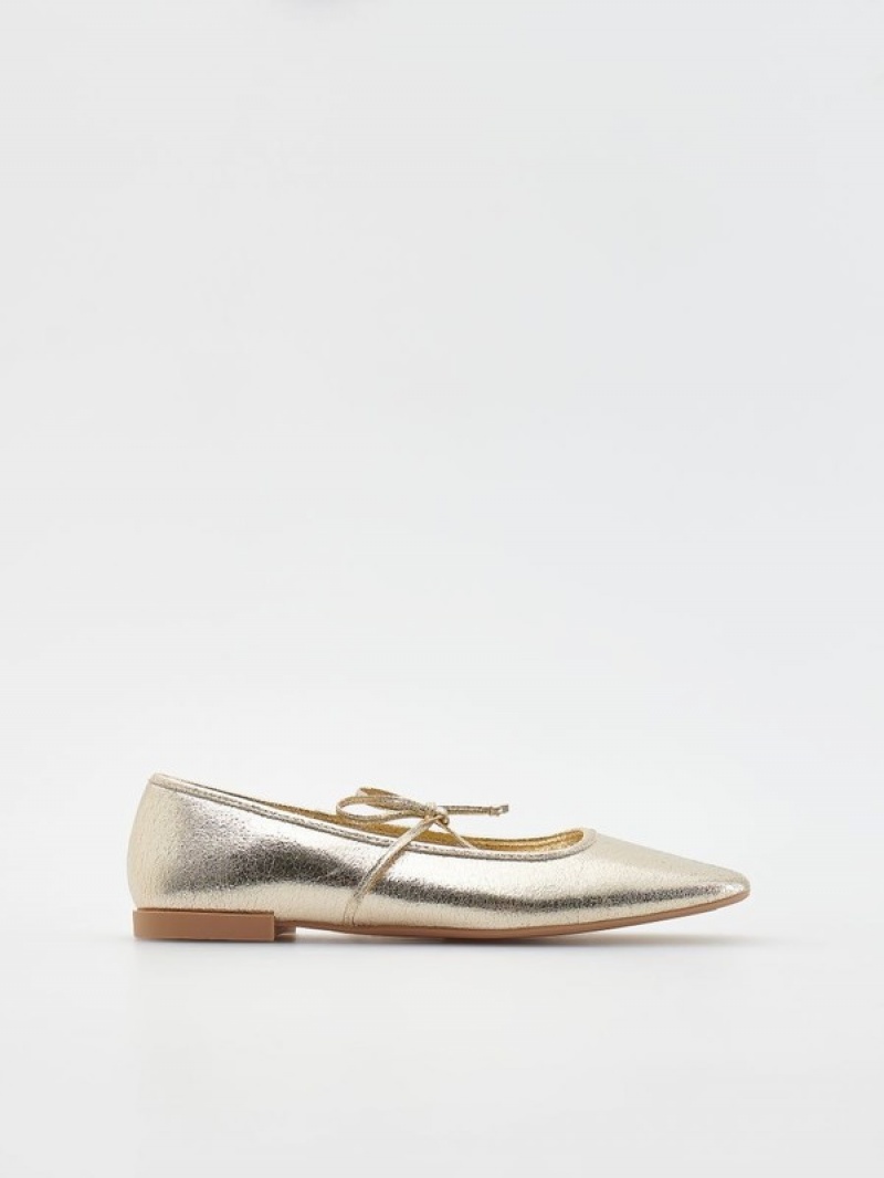 Silver Reserved Leather Ballerinas Women's Loafers | LDYM-53281