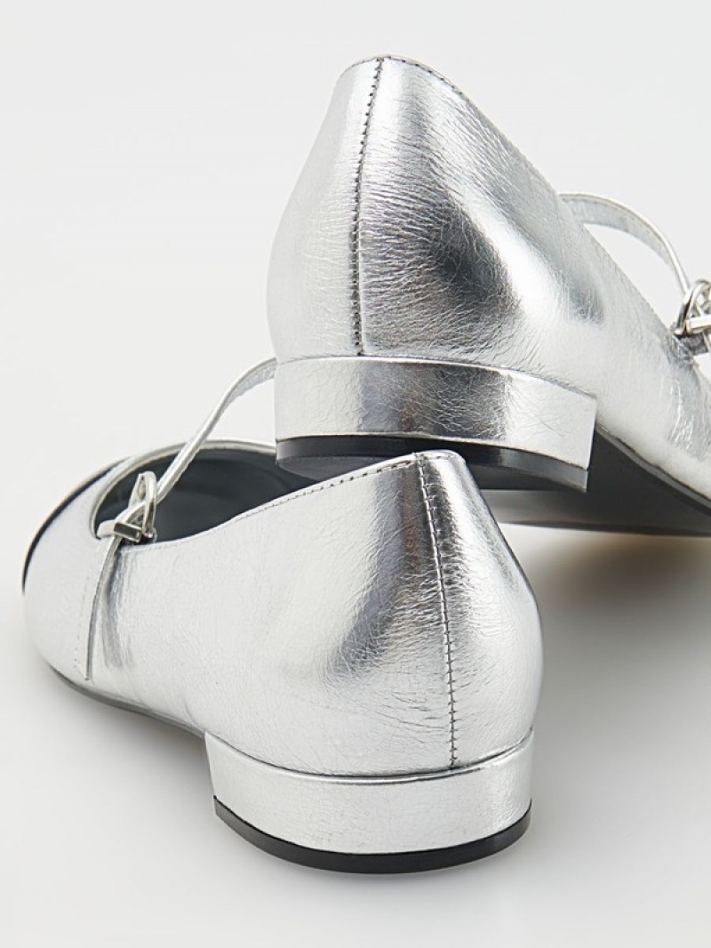 Silver Reserved Metallic Ballerina Women's Loafers | YUOS-95318