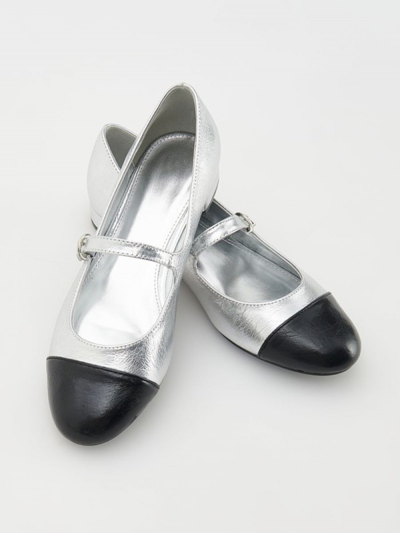 Silver Reserved Metallic Ballerina Women's Loafers | YUOS-95318