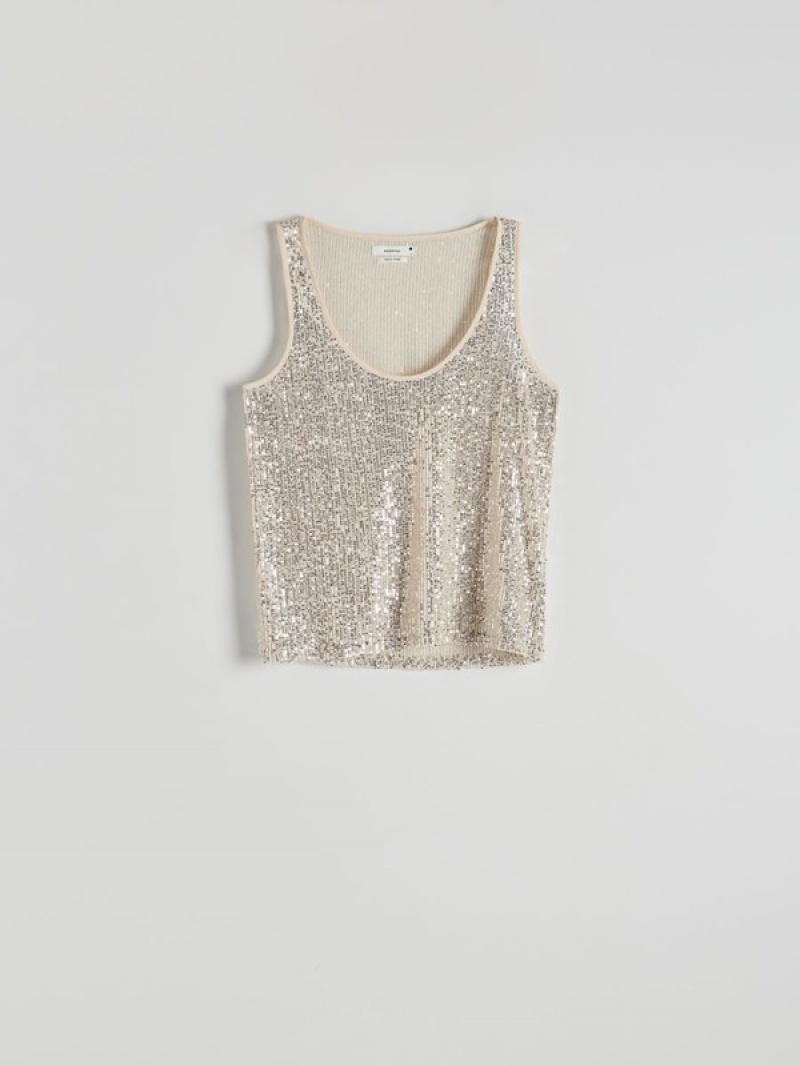 Silver Reserved Sequin Top Women's Shirts | APER-63075