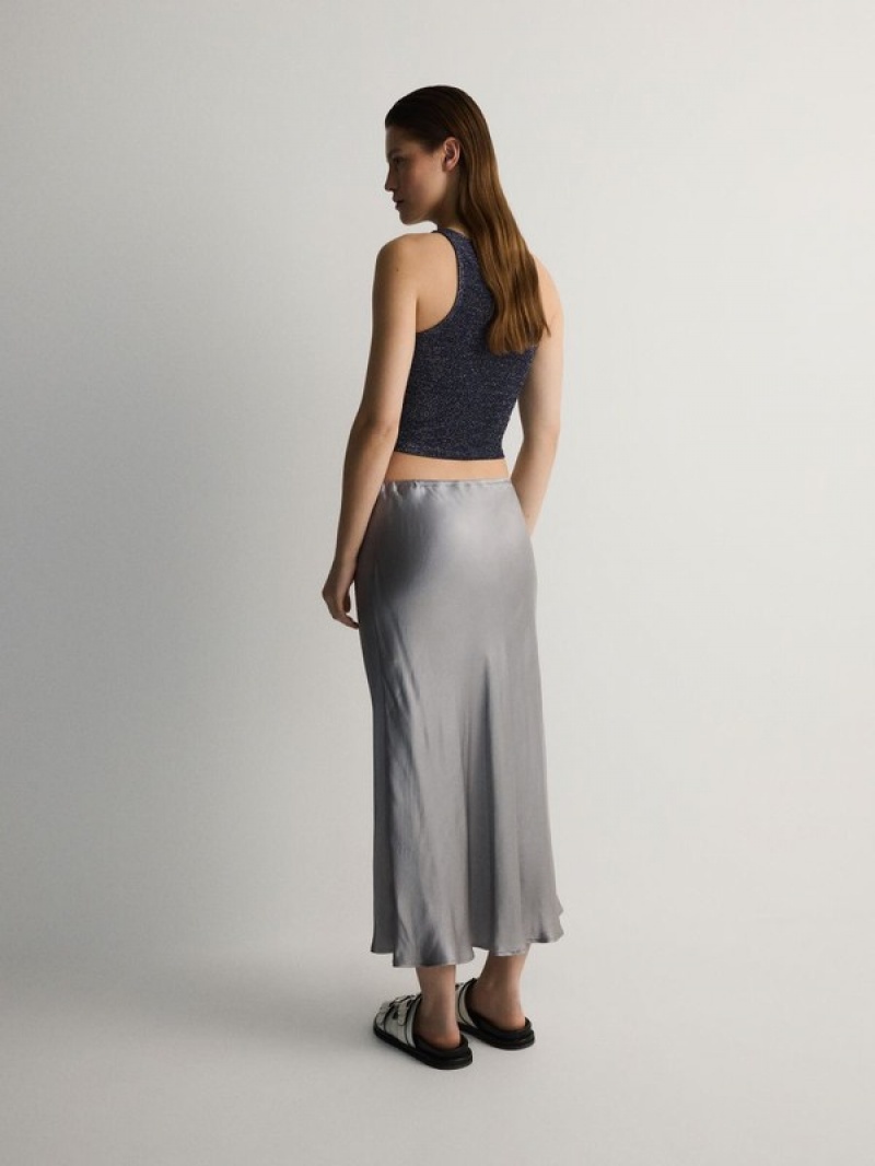 Silver Reserved Viscose Midi Women's Skirts | HPKM-81543