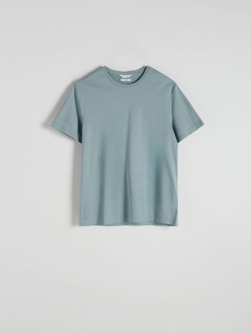 Turquoise Reserved Lyocell Blend Plain Men's T-shirts | GAVX-65893