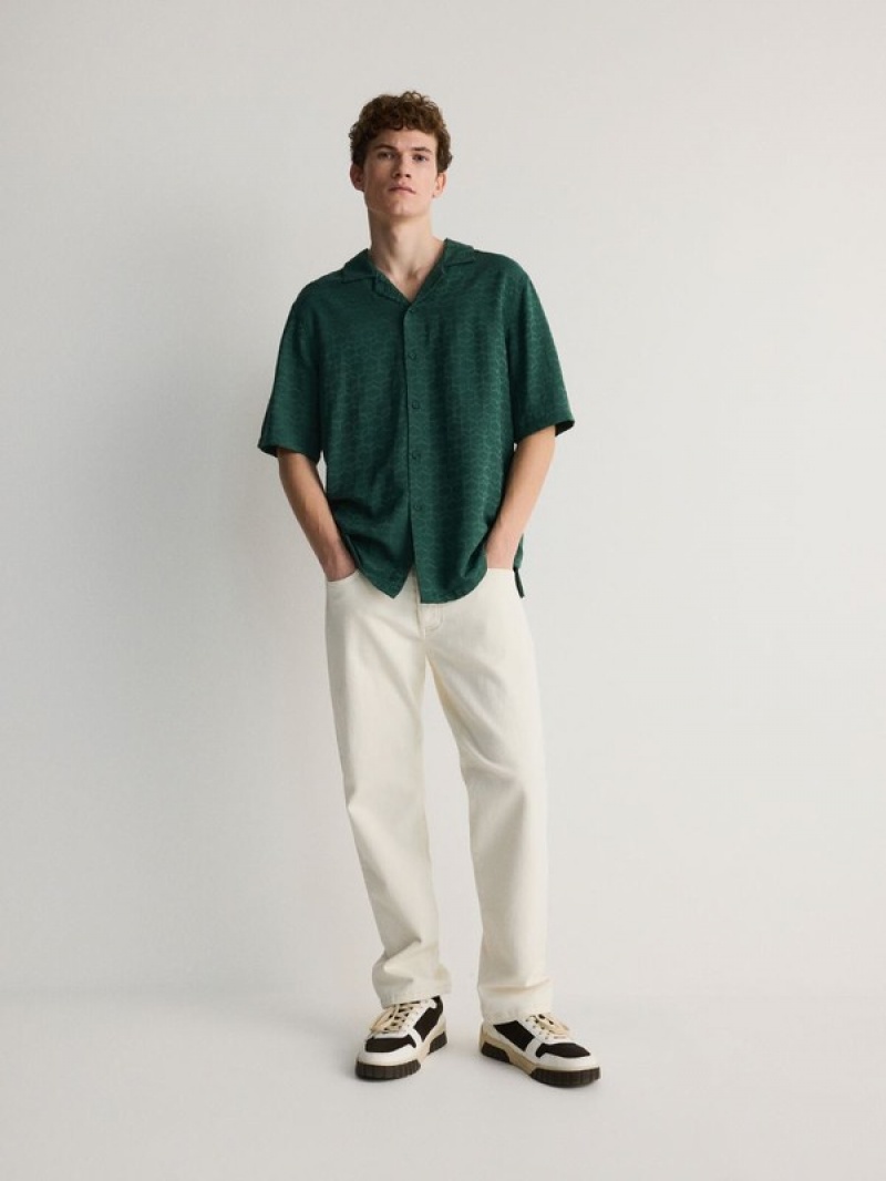 Turquoise / Green Reserved Boxy Men's Shirts | YAOZ-82671