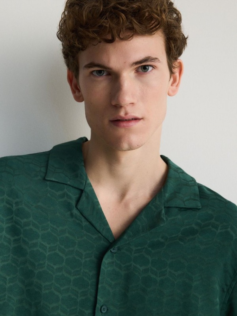 Turquoise / Green Reserved Boxy Men's Shirts | YAOZ-82671