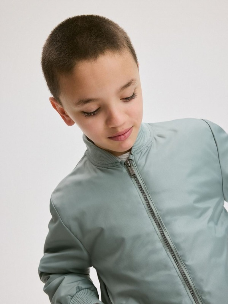 Turquoise / Green Reserved Oversized Bomber Boys' Jackets | JPYI-69471