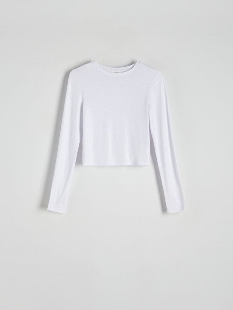 White Reserved A Metallic Thread Women's Shirts | IDTJ-30198