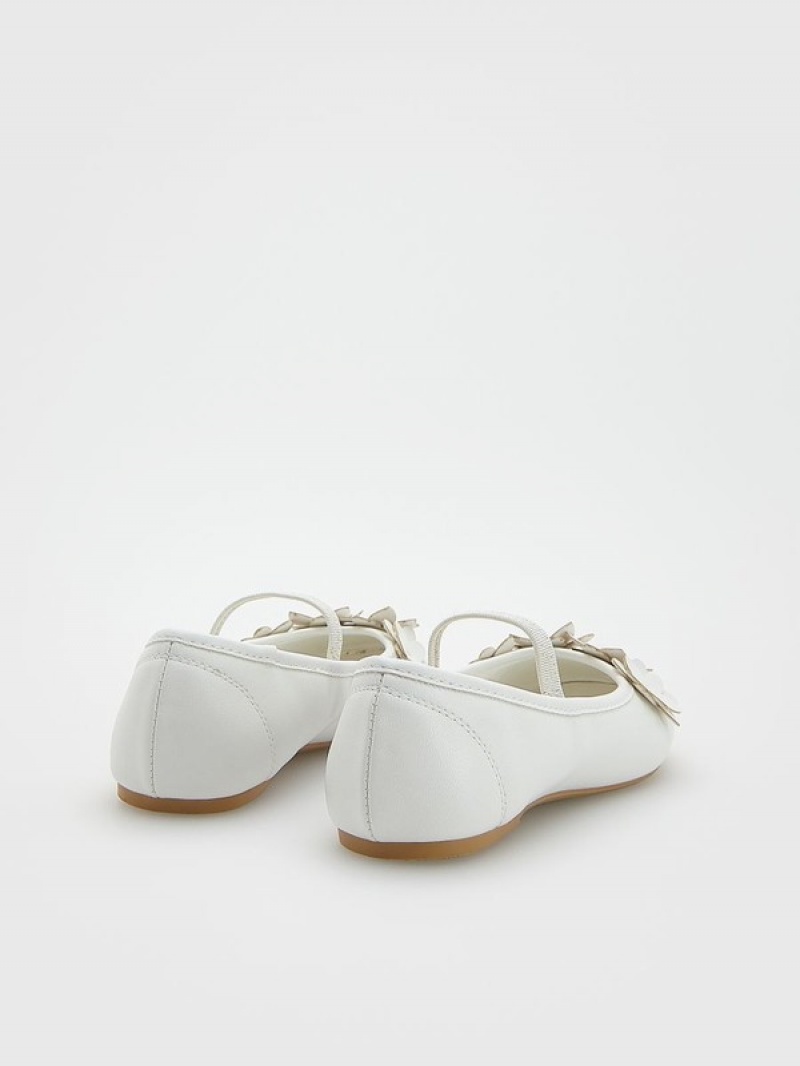 White Reserved Ballerinas Girls' Shoes | NWSC-43205