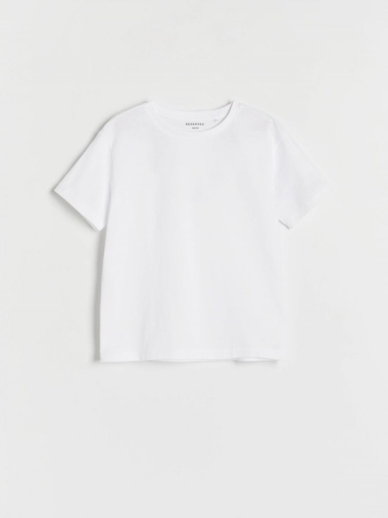 White Reserved Basic Cotton Boys' T-shirts | ZDLV-20986