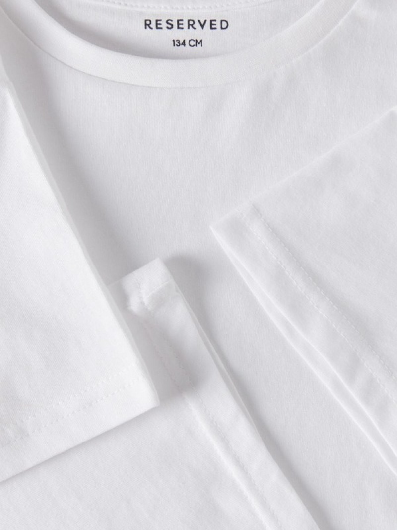 White Reserved Basic Cotton Boys' T-shirts | ZDLV-20986