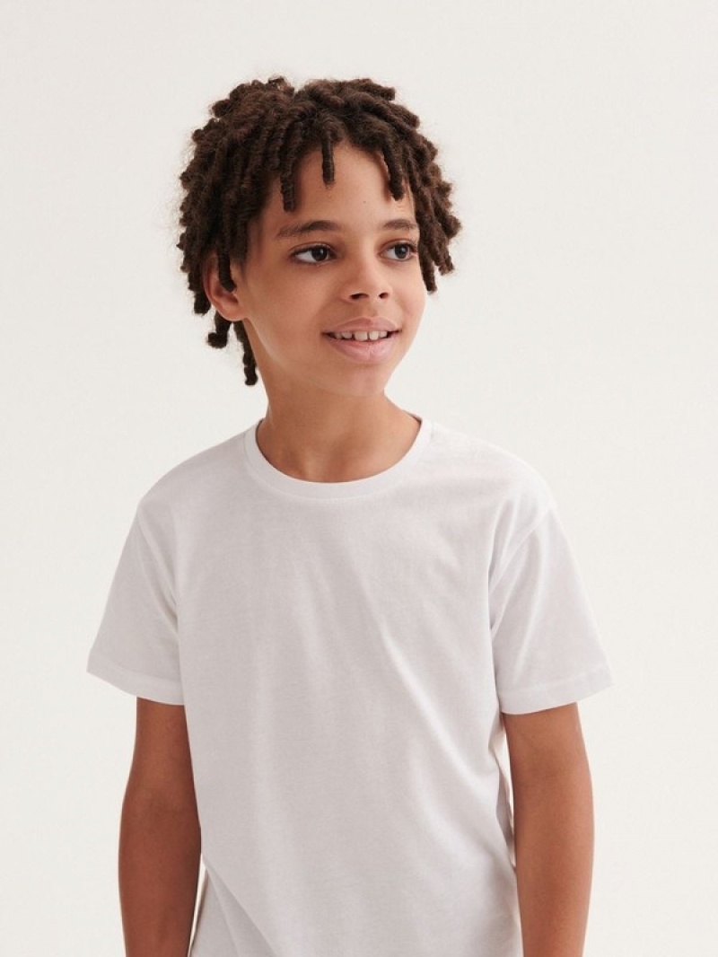 White Reserved Basic Cotton Boys\' T-shirts | ZDLV-20986