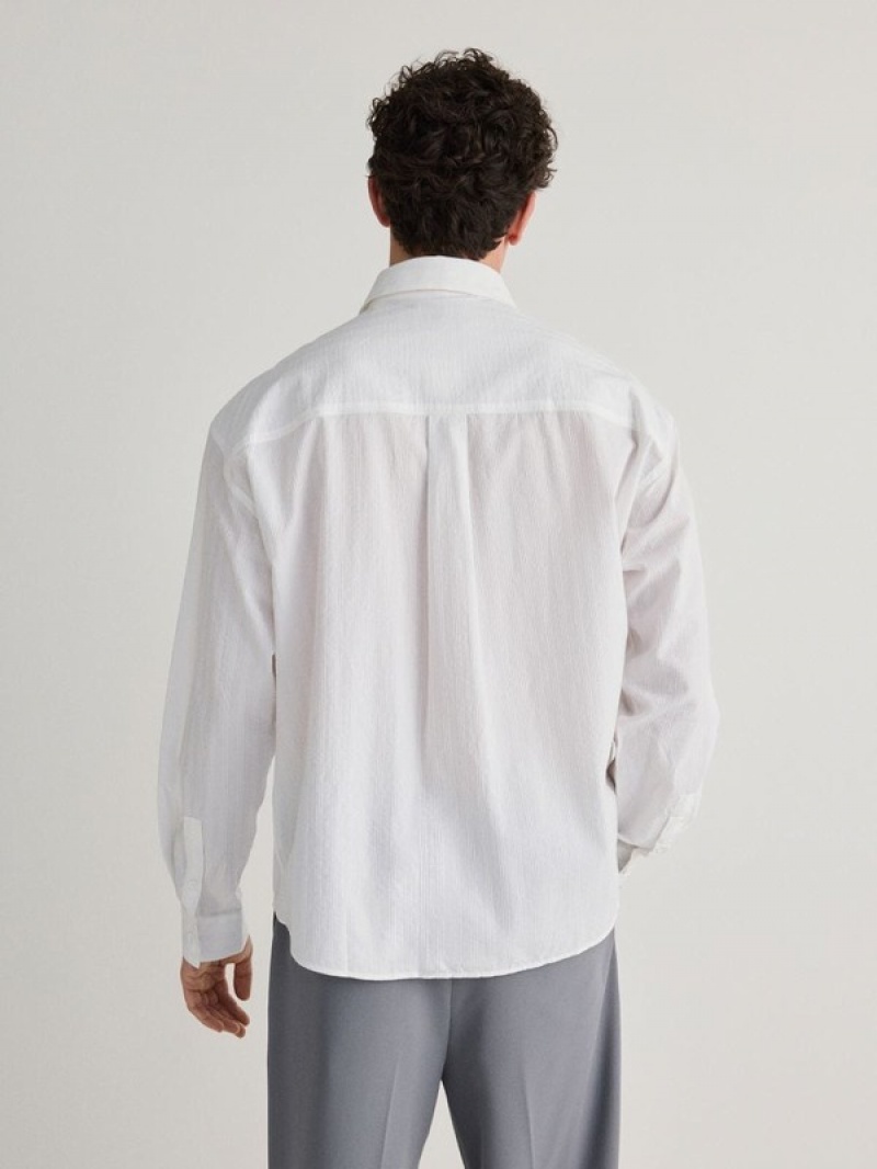 White Reserved Boxy Fit Men's Shirts | ANIK-86397