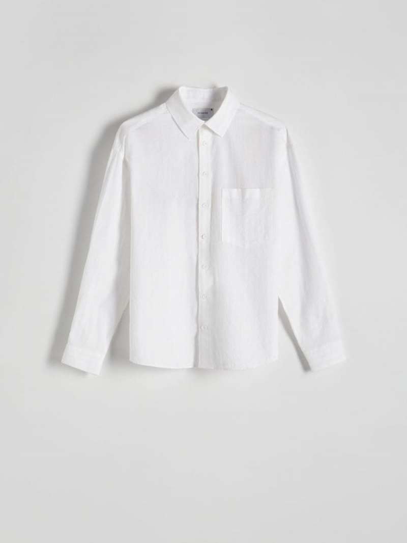 White Reserved Boxy Fit Men's Shirts | ANIK-86397