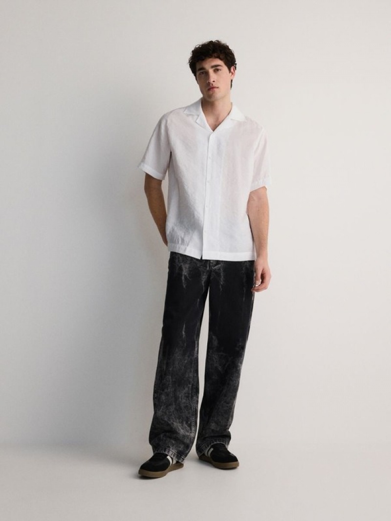 White Reserved Boxy Men's Shirts | TWQX-28746