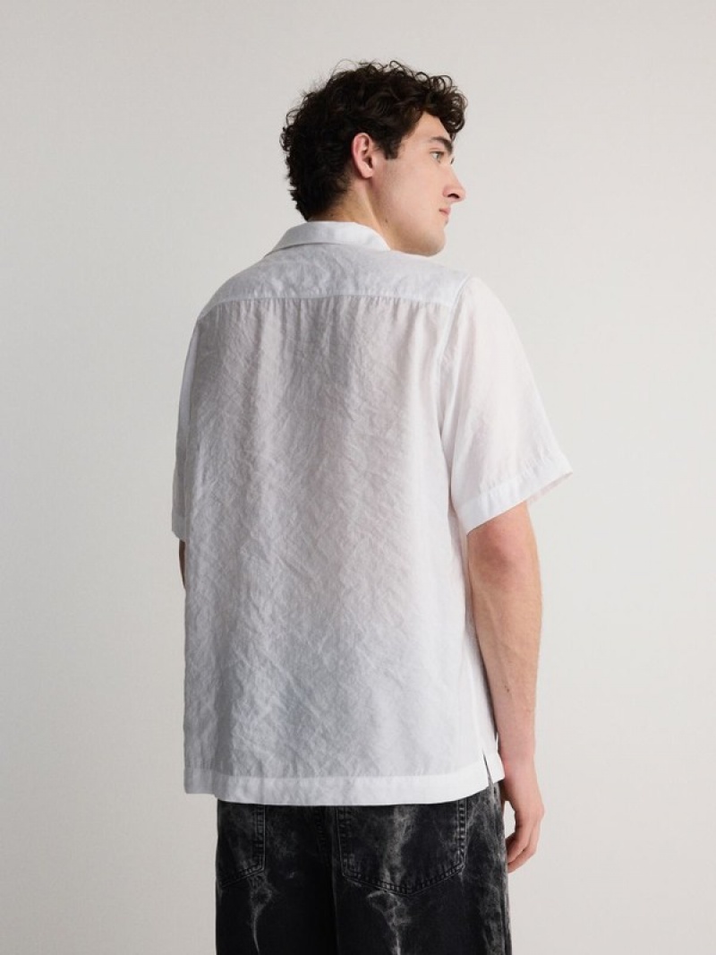 White Reserved Boxy Men's Shirts | TWQX-28746