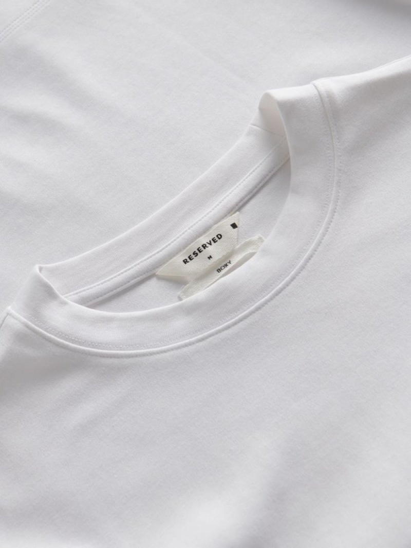 White Reserved Boxy Men's T-shirts | AHYV-69748