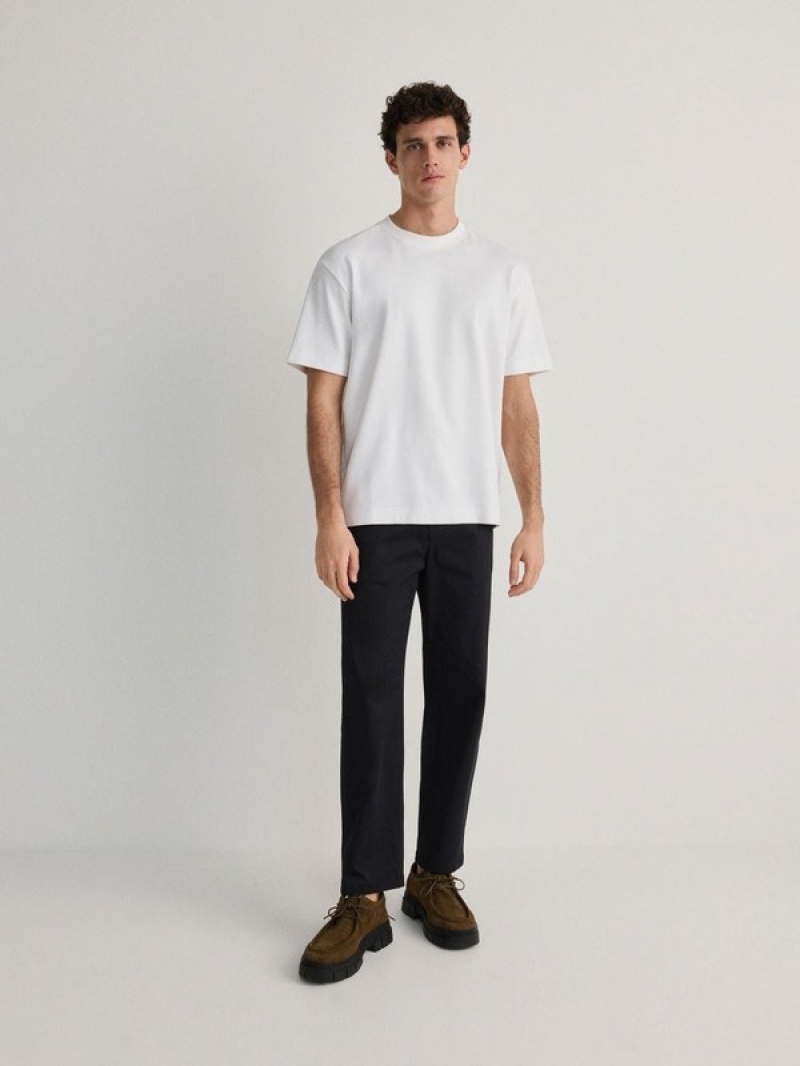 White Reserved Boxy Men's T-shirts | SCPO-17409