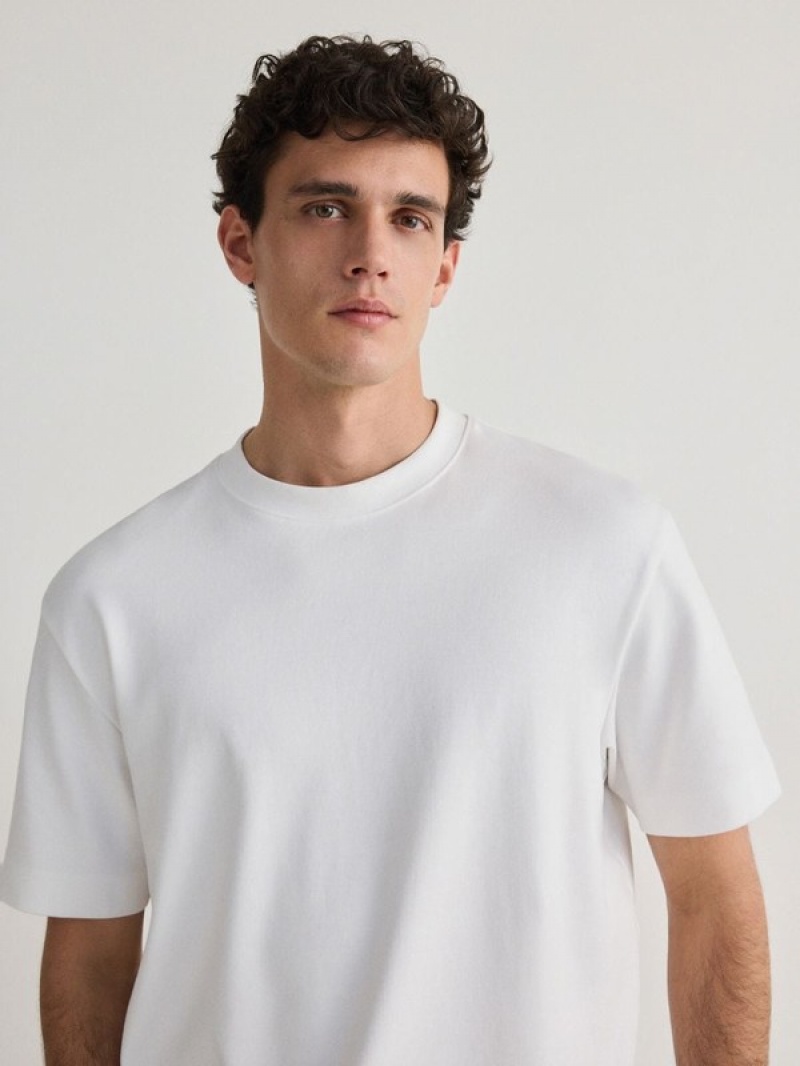 White Reserved Boxy Men's T-shirts | SCPO-17409