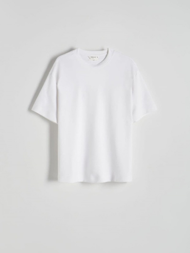 White Reserved Boxy Men's T-shirts | SCPO-17409