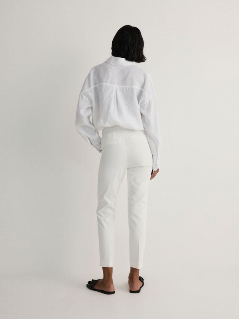 White Reserved Cigarettepressed Crease Women's Trousers | SNUM-13068