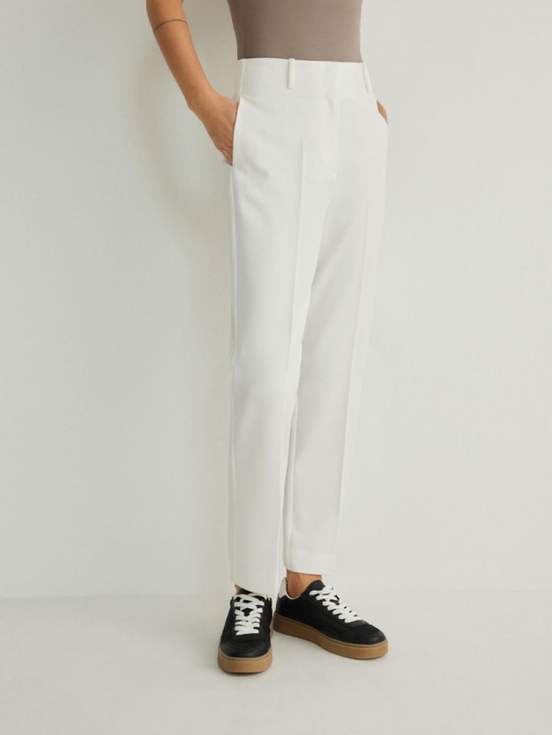 White Reserved Cigaretteviscose Blend Women's Trousers | VOZU-82760