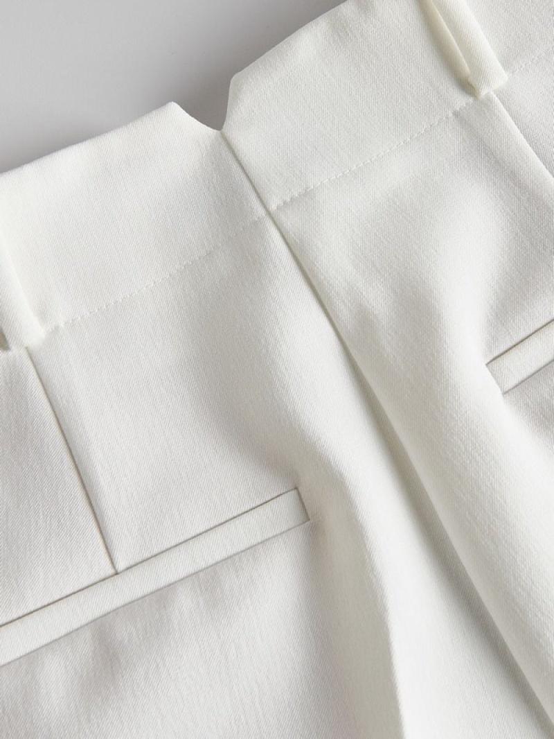 White Reserved Cigaretteviscose Blend Women's Trousers | VOZU-82760