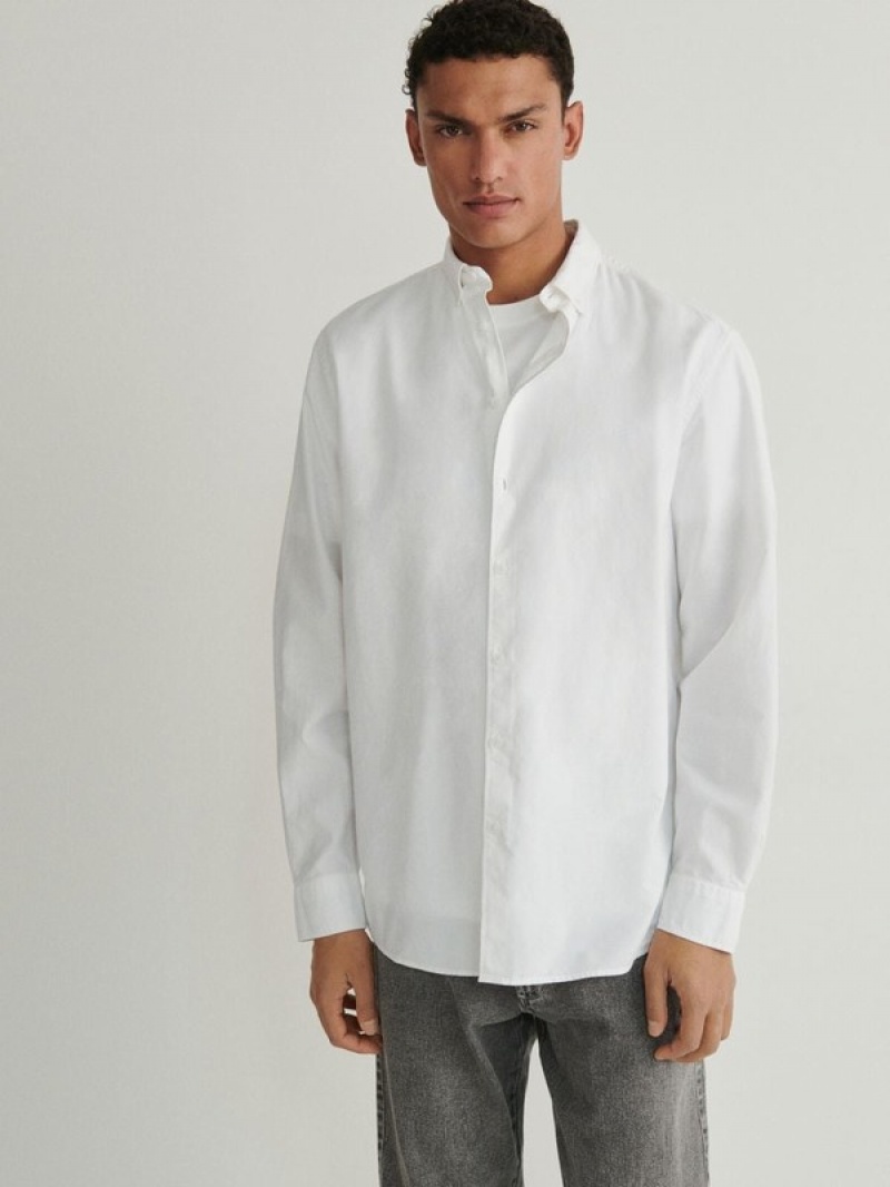 White Reserved Comfort Fit Men's Shirts | ZRQE-95217