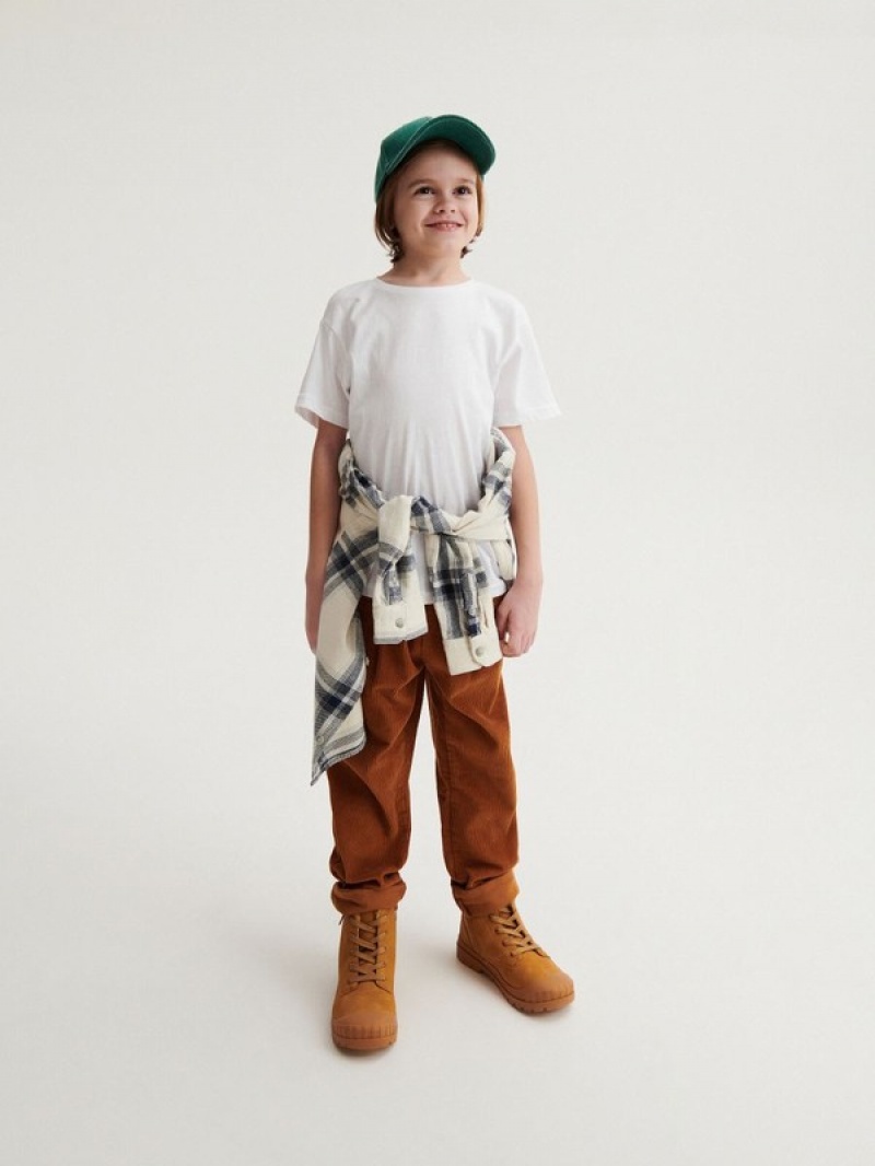 White Reserved Cotton Boys' T-shirts | YZNK-10723