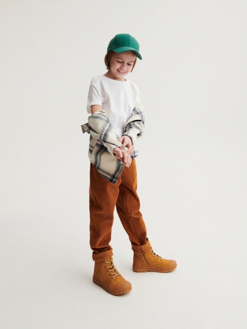 White Reserved Cotton Boys' T-shirts | YZNK-10723