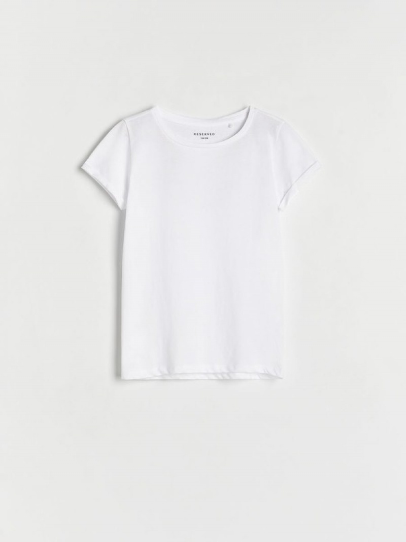 White Reserved Cotton Girls' T-shirts | UYFC-02368