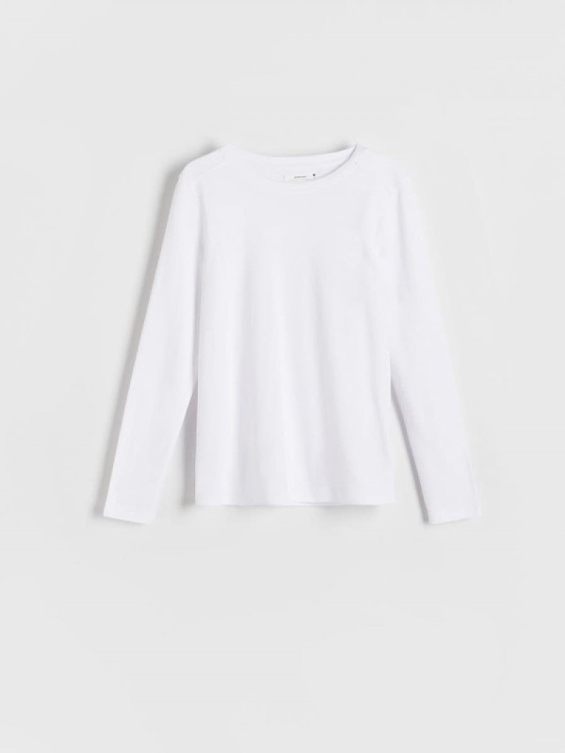 White Reserved Cotton Long Sleeve Women's T-shirts | WIAB-12403