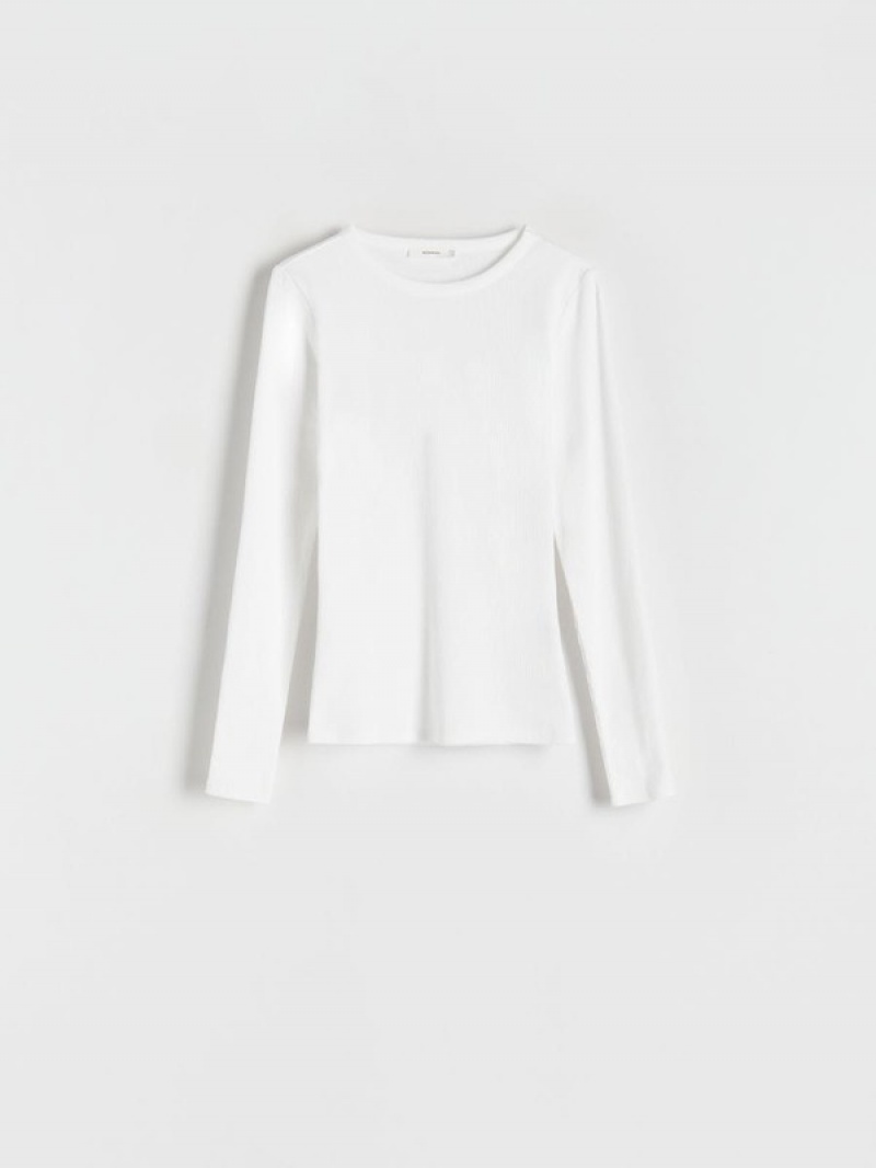 White Reserved Cotton Long Sleeve Women's T-shirts | ZRYC-69018