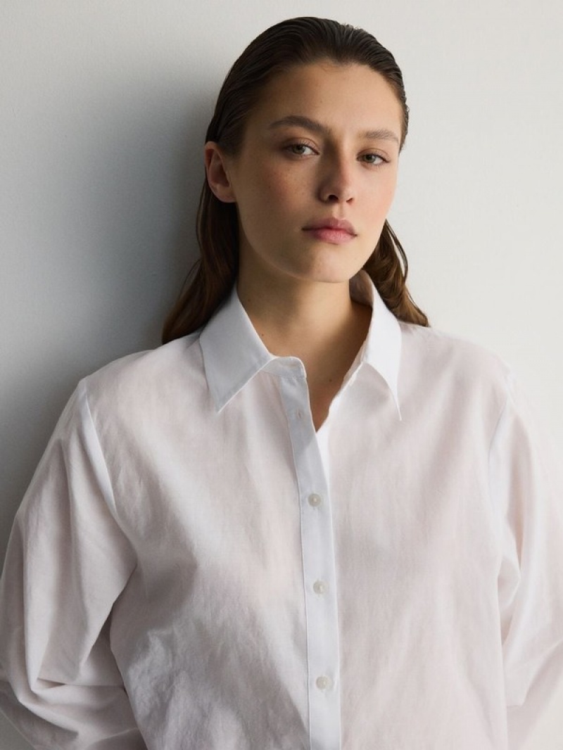 White Reserved Cotton Women's Shirts | ZKCW-28351