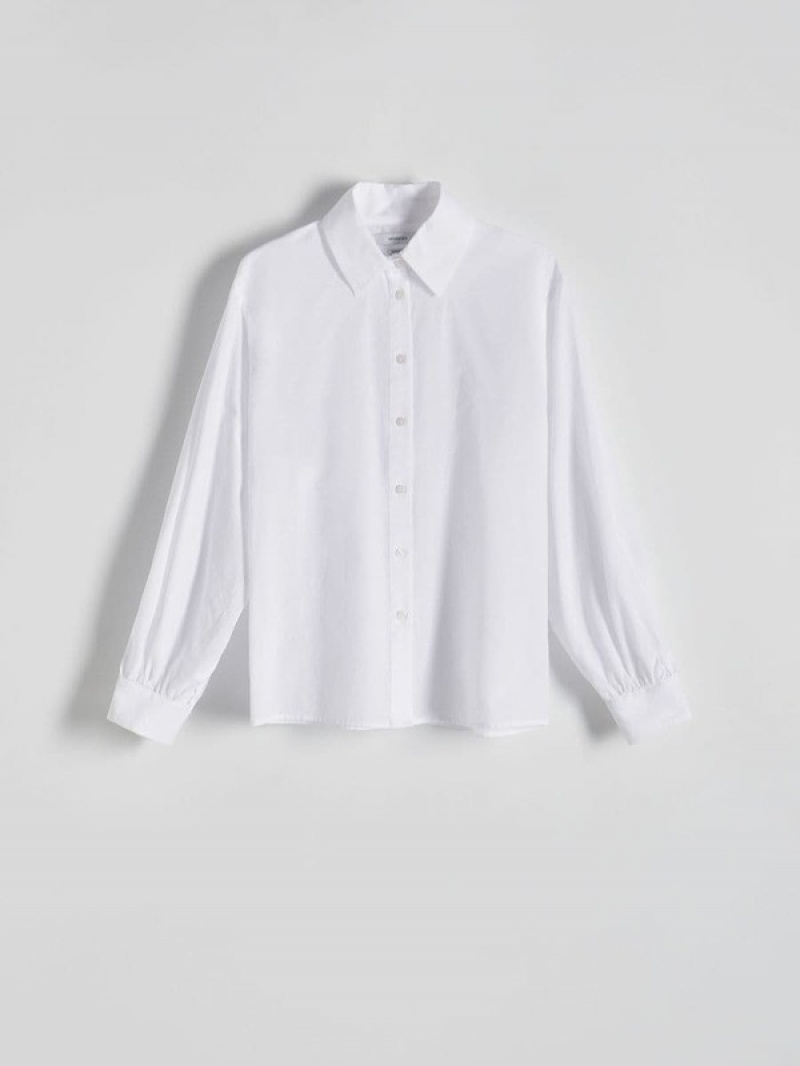 White Reserved Cotton Women's Shirts | ZKCW-28351