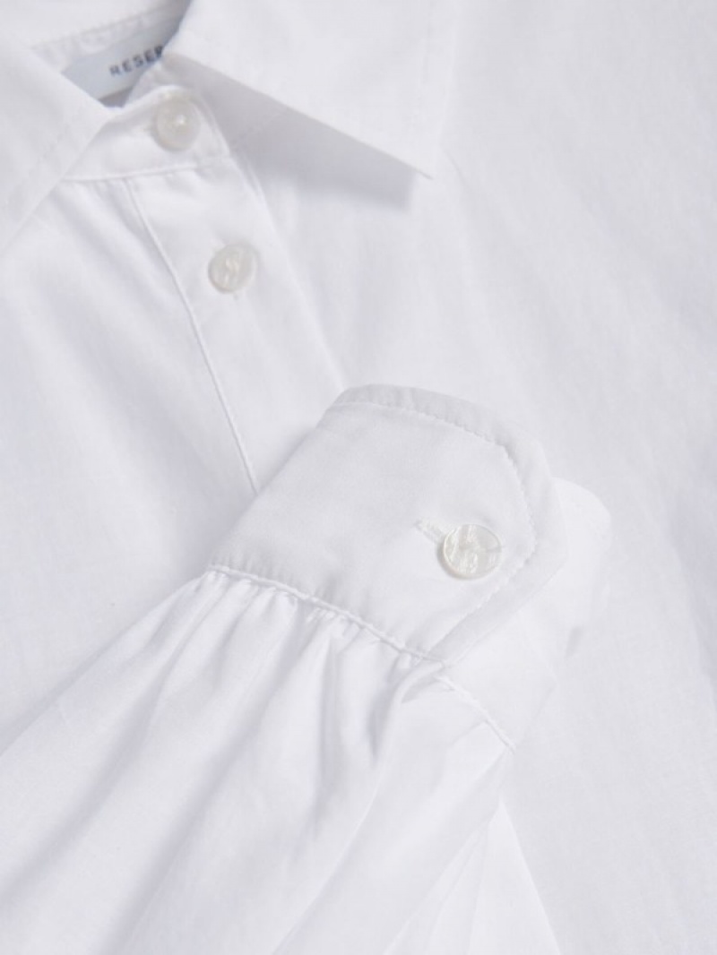 White Reserved Cotton Women's Shirts | ZKCW-28351