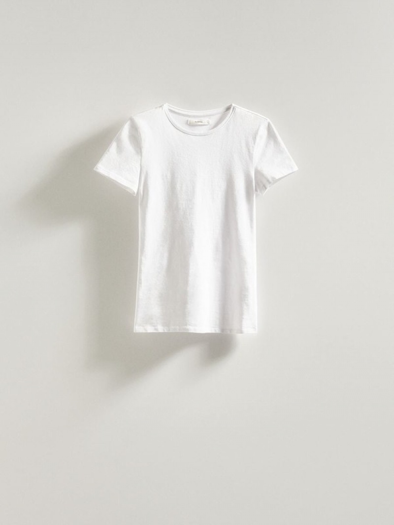 White Reserved Cotton Women's T-shirts | GAMH-78120