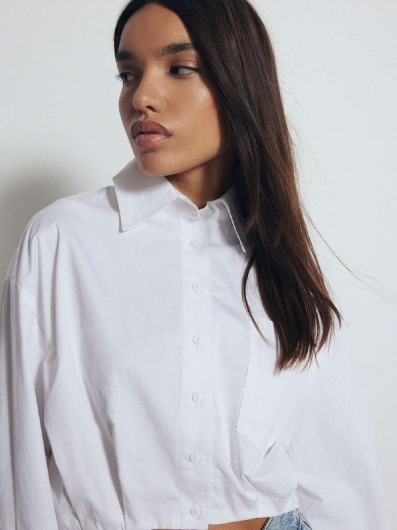 White Reserved Cropped Cotton Women's Shirts | ELPF-14752