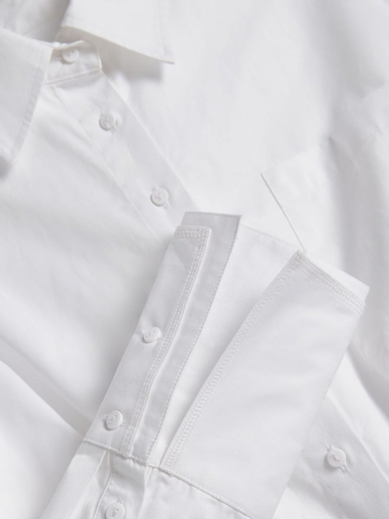 White Reserved Cropped Cotton Women's Shirts | ELPF-14752