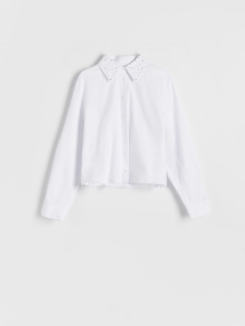 White Reserved Decorative Collar Women's Shirts | VRAP-28179