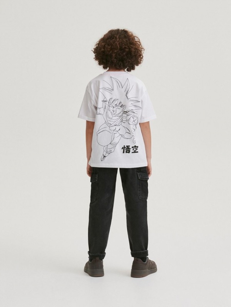 White Reserved Dragon Ball Z Boys' T-shirts | AVOB-19753