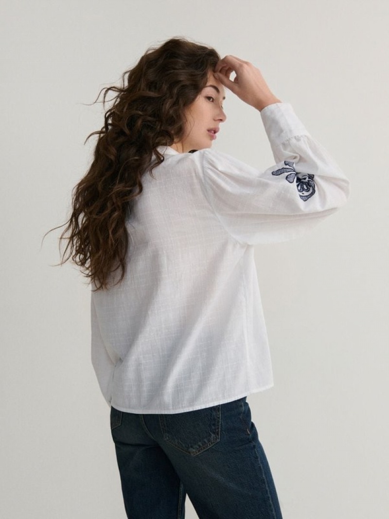 White Reserved Embroidery Detailing Women's Shirts | GICJ-06392