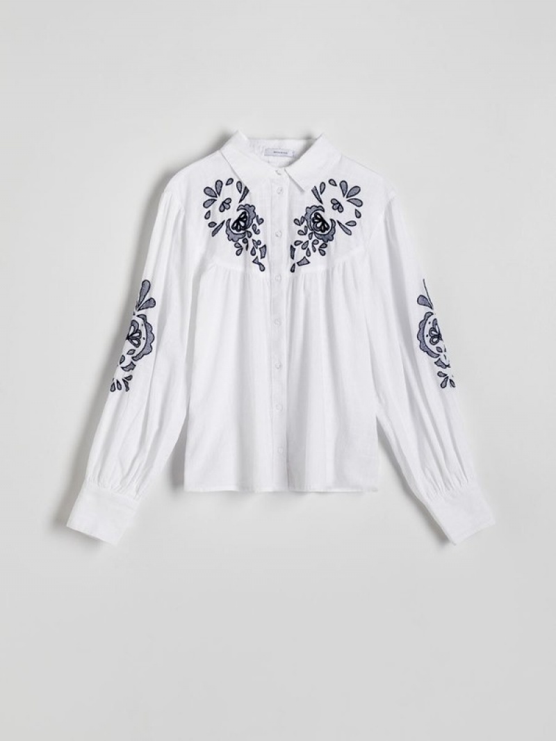 White Reserved Embroidery Detailing Women's Shirts | GICJ-06392